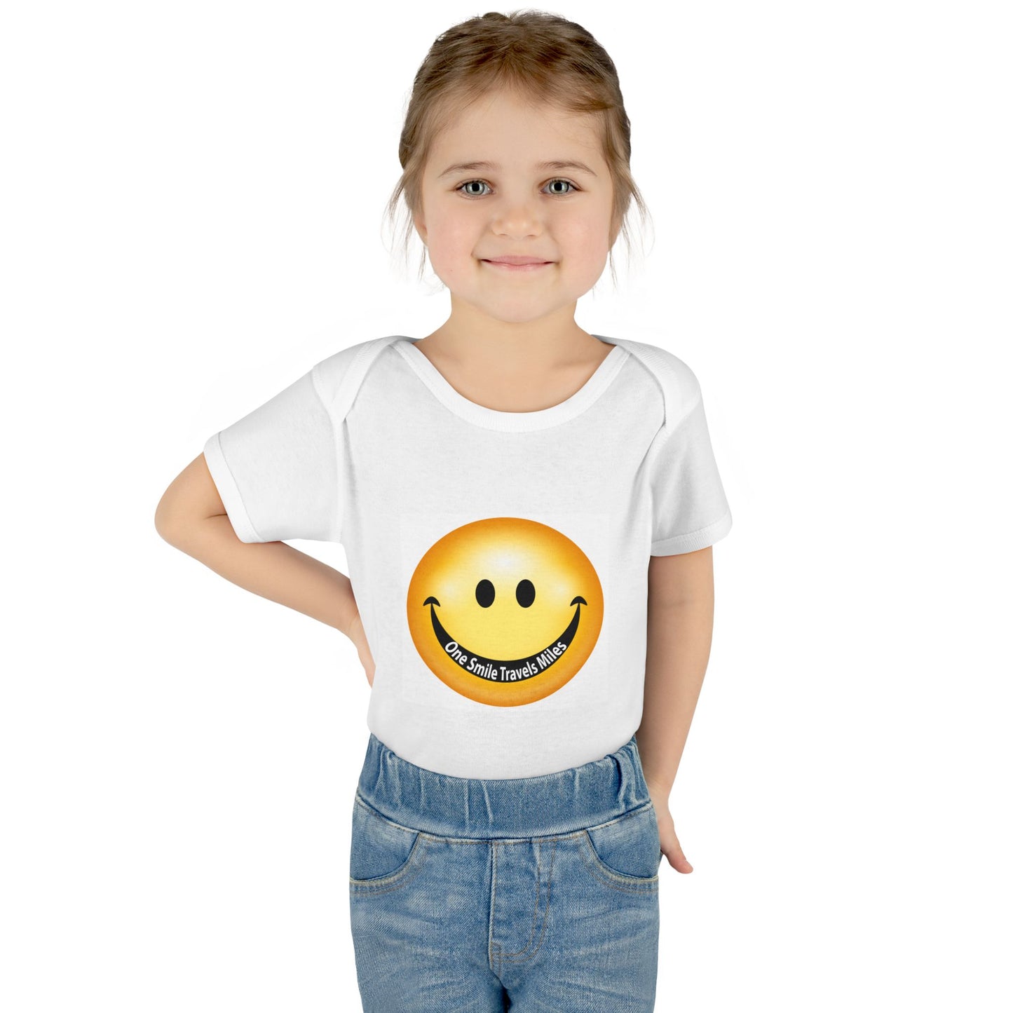 Smiley Face Infant Bodysuit — 'One Smile Travels Miles' Baby Onesie