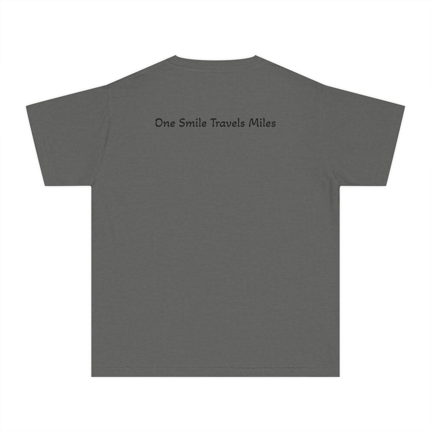 Youth Tee — "One Smile Travels Miles" Minimalist Travel Quote Shirt