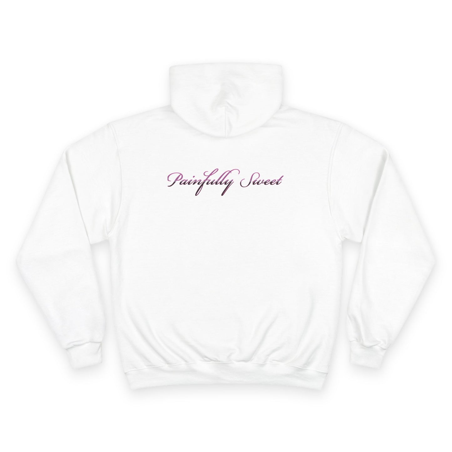 Painfully Sweet Hoodie | script text chest and back, white pullover