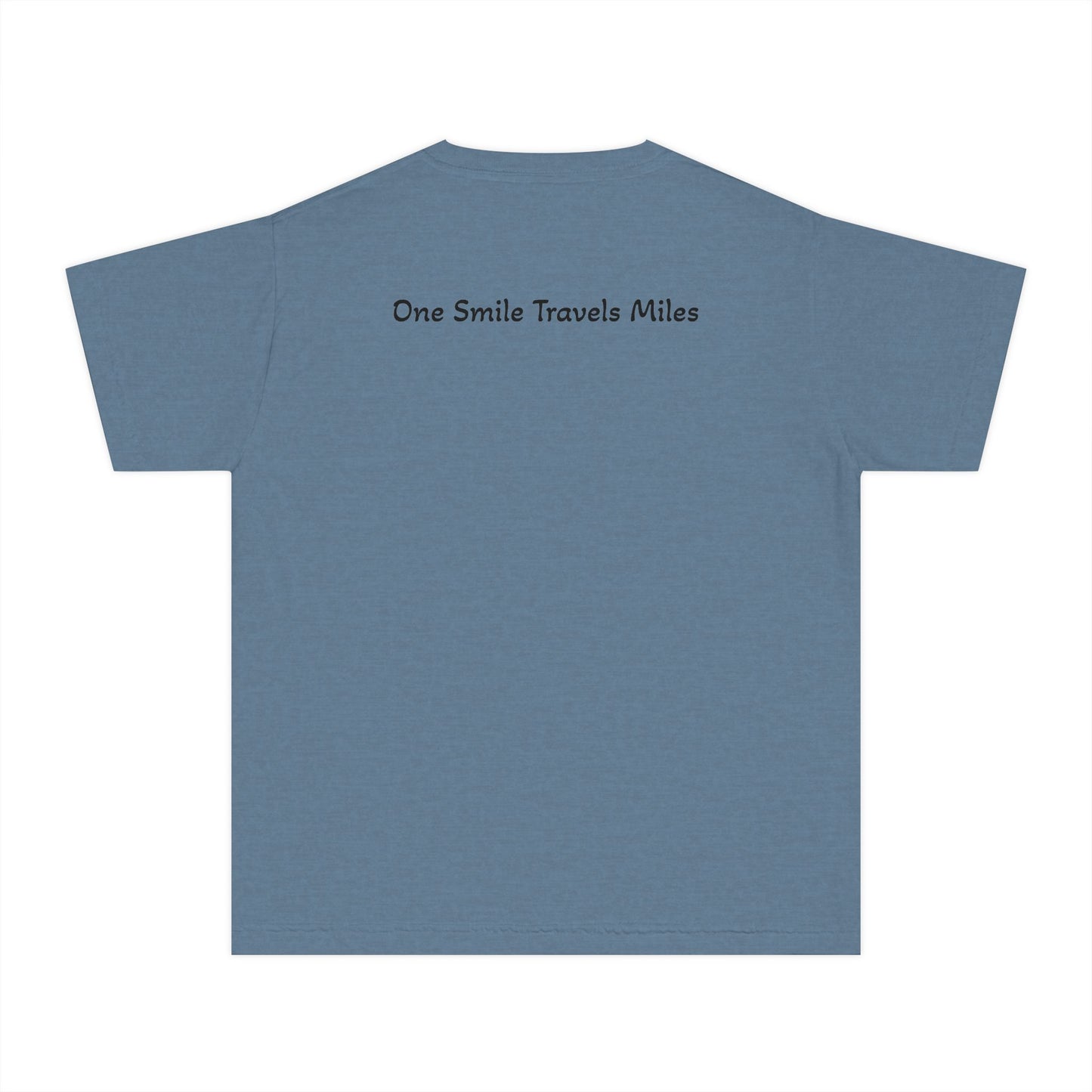 Youth Tee — "One Smile Travels Miles" Minimalist Travel Quote Shirt