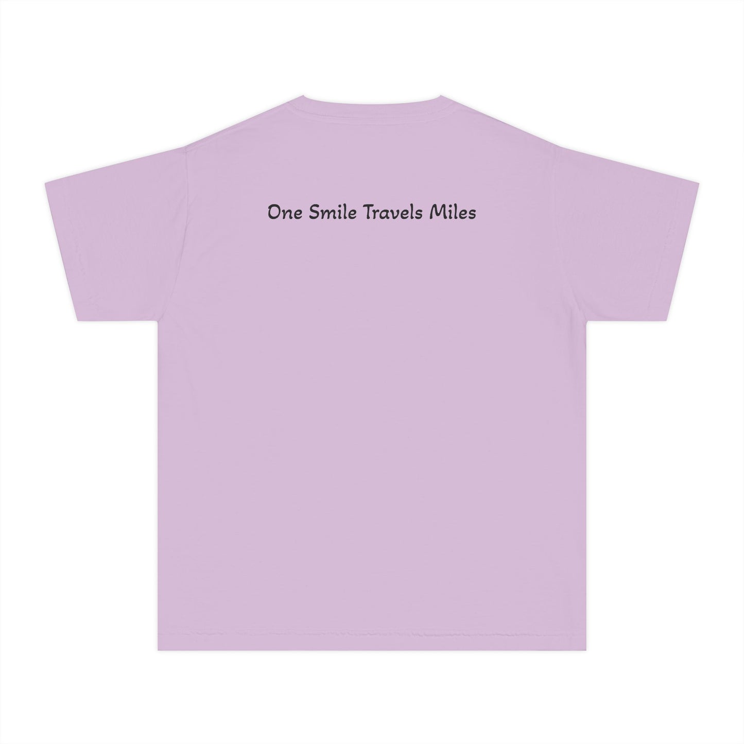 Youth Tee — "One Smile Travels Miles" Minimalist Travel Quote Shirt