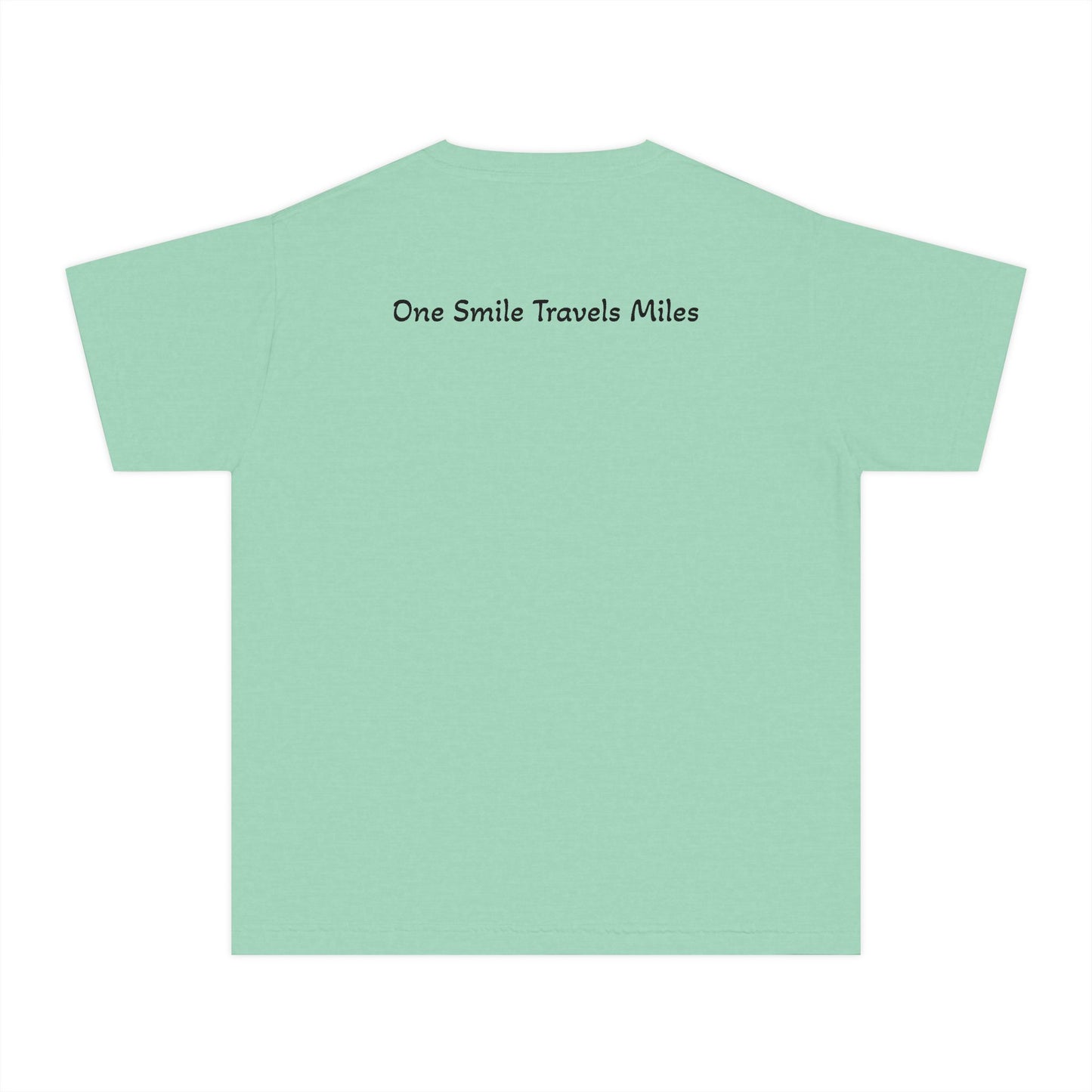Youth Tee — "One Smile Travels Miles" Minimalist Travel Quote Shirt