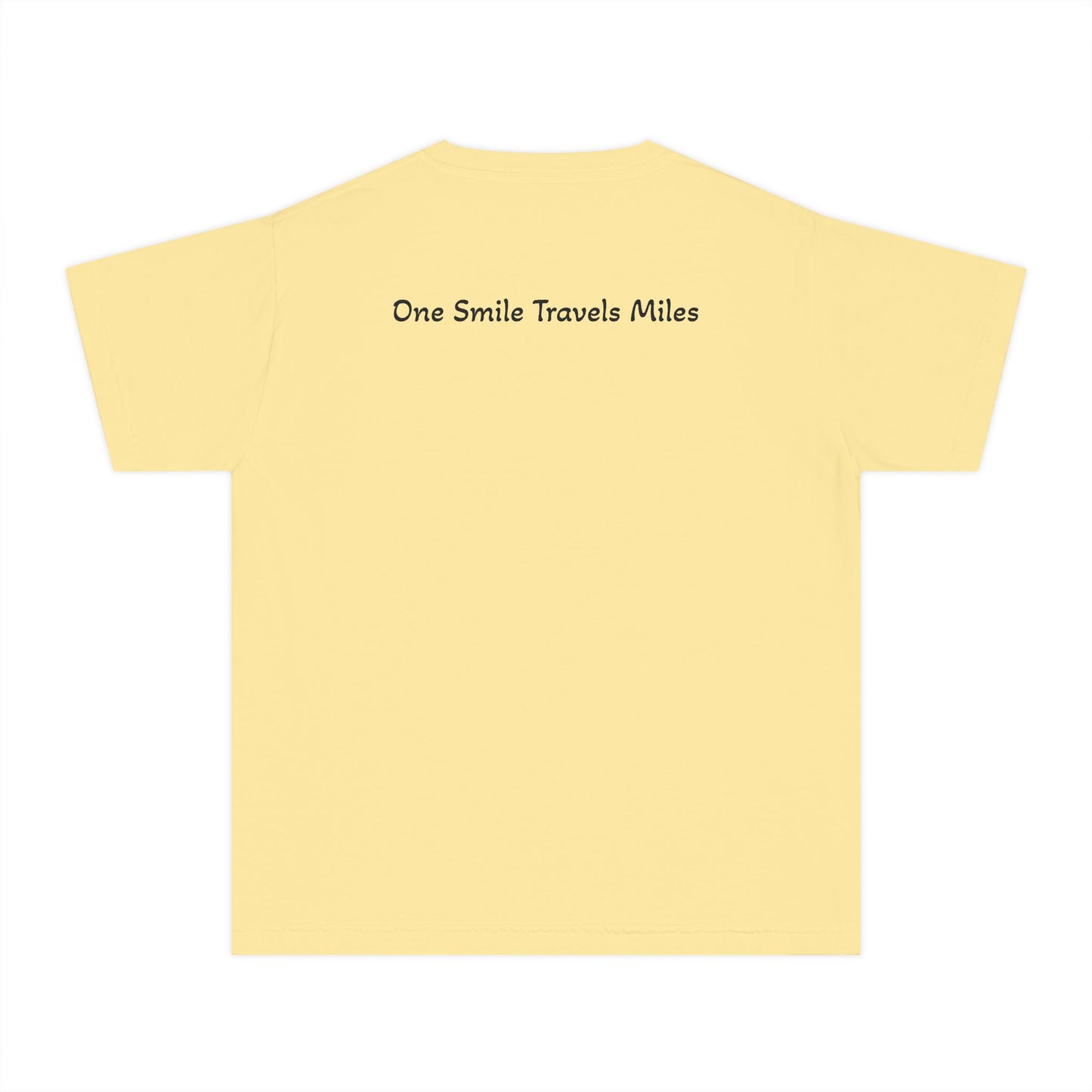 Youth Tee — "One Smile Travels Miles" Minimalist Travel Quote Shirt