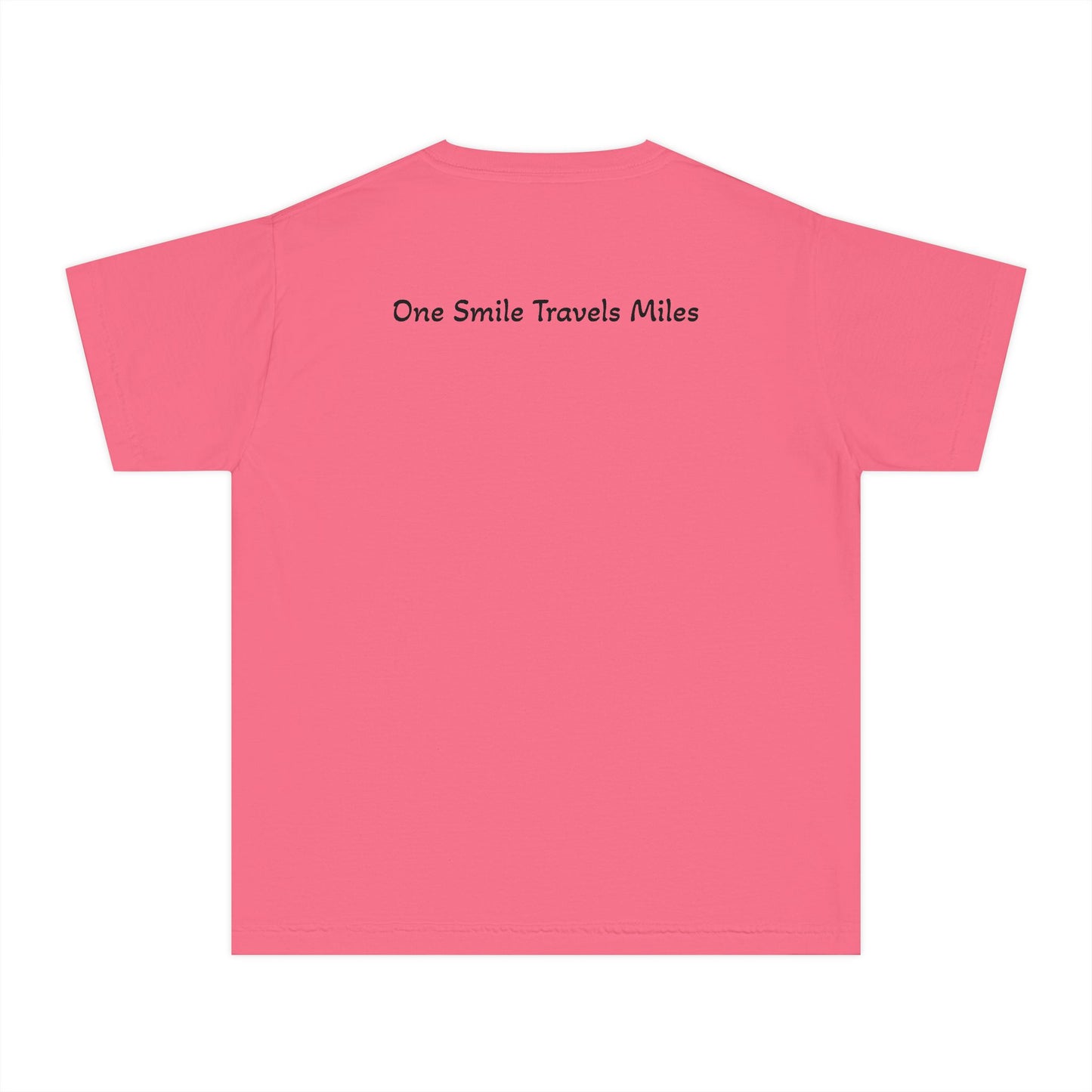 Youth Tee — "One Smile Travels Miles" Minimalist Travel Quote Shirt