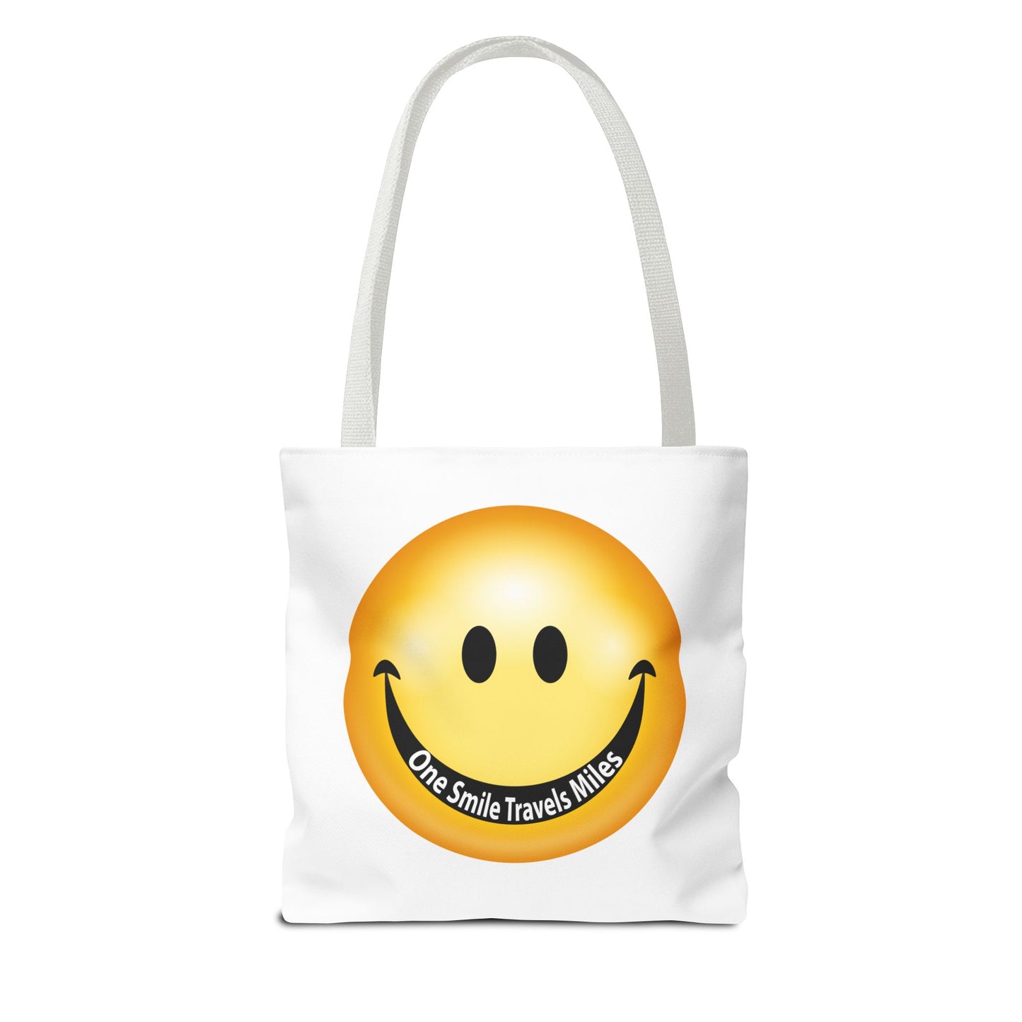Smiley Face Tote Bag — "One Smile Travels Miles" Inspirational Canvas Tote