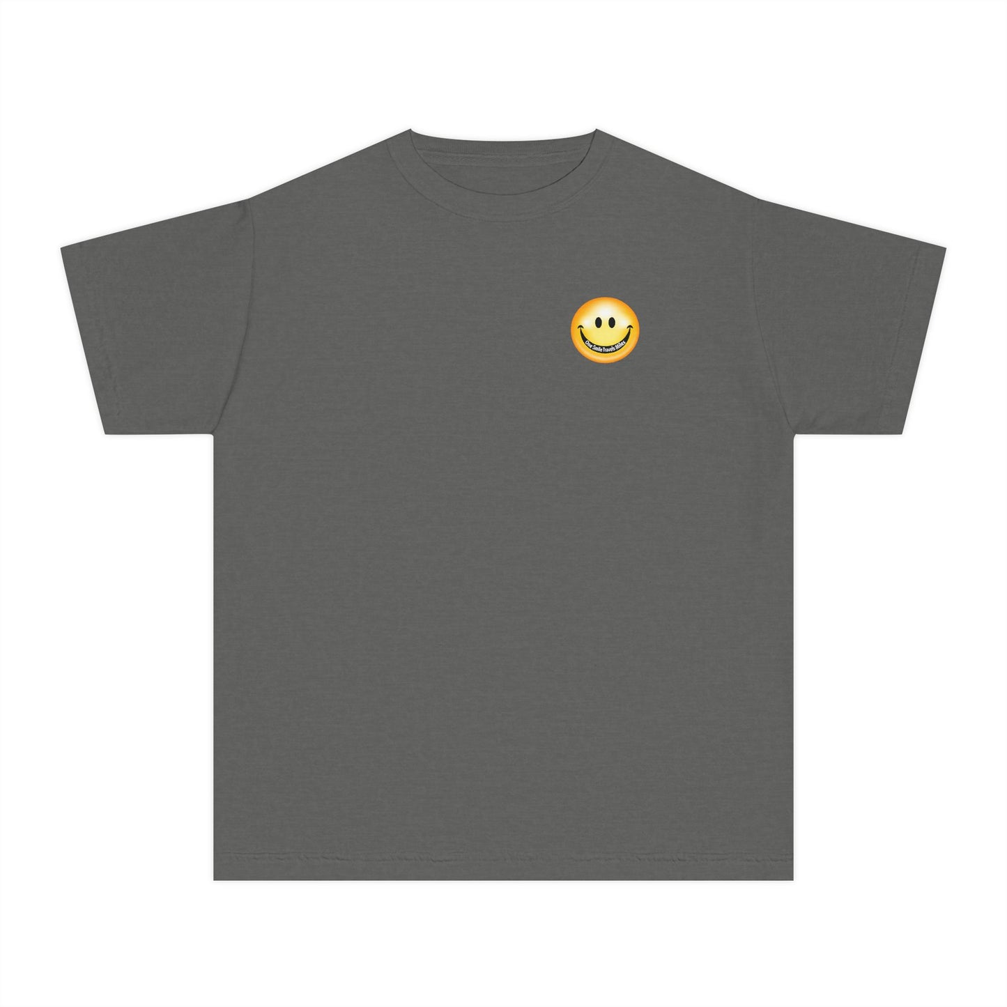 Youth Tee — "One Smile Travels Miles" Minimalist Travel Quote Shirt