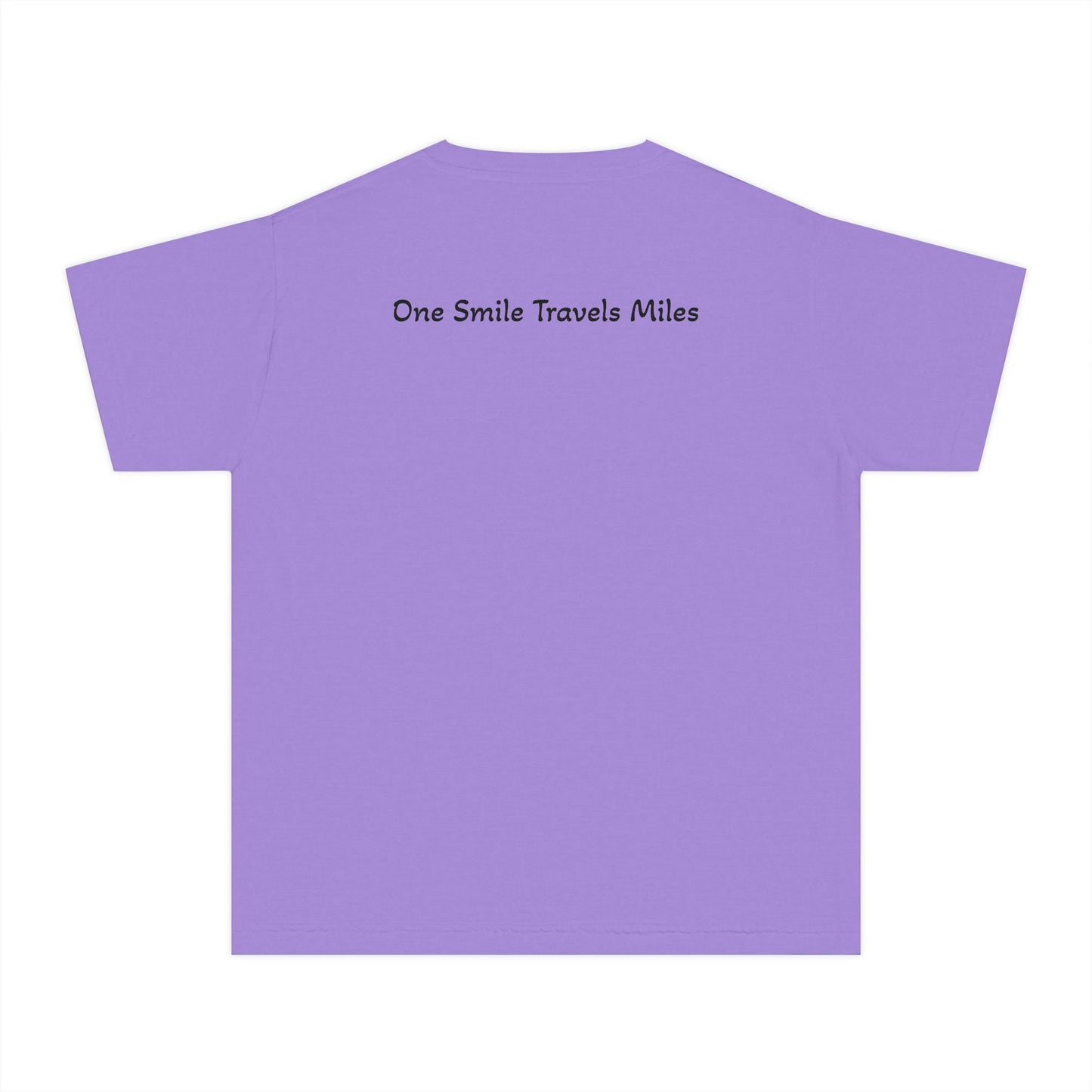 Youth Tee — "One Smile Travels Miles" Minimalist Travel Quote Shirt