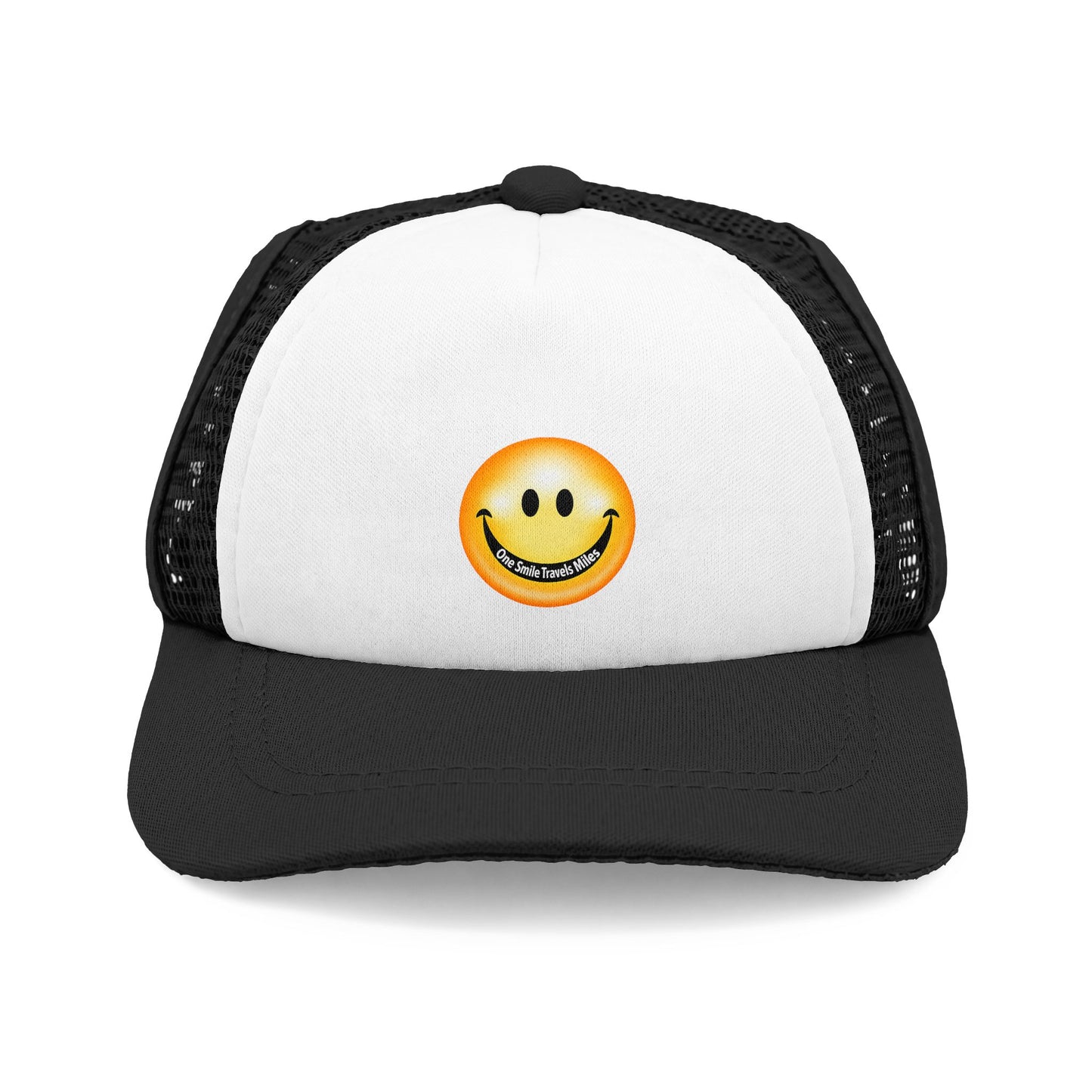 Smiling Dog Foam Trucker Hat — Happy Pup Emoji Mesh Cap