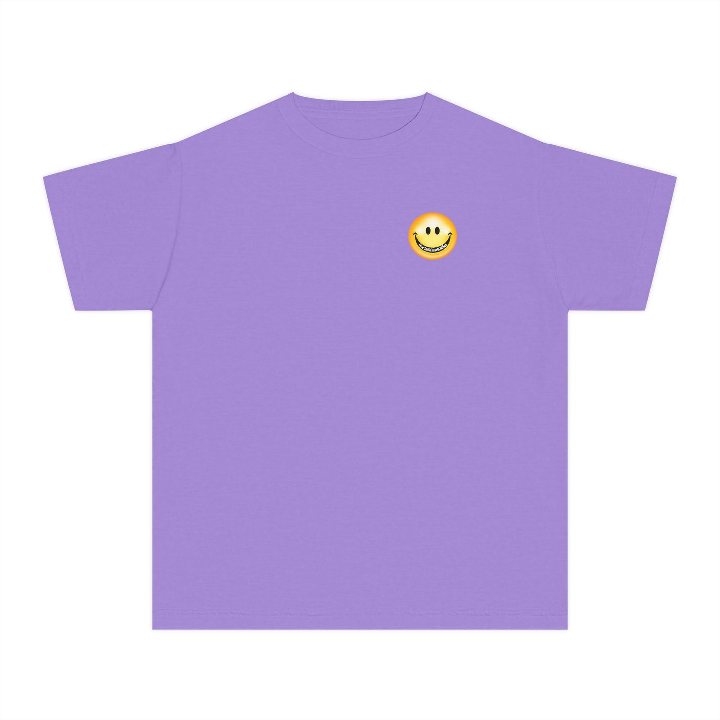 Youth Tee — "One Smile Travels Miles" Minimalist Travel Quote Shirt