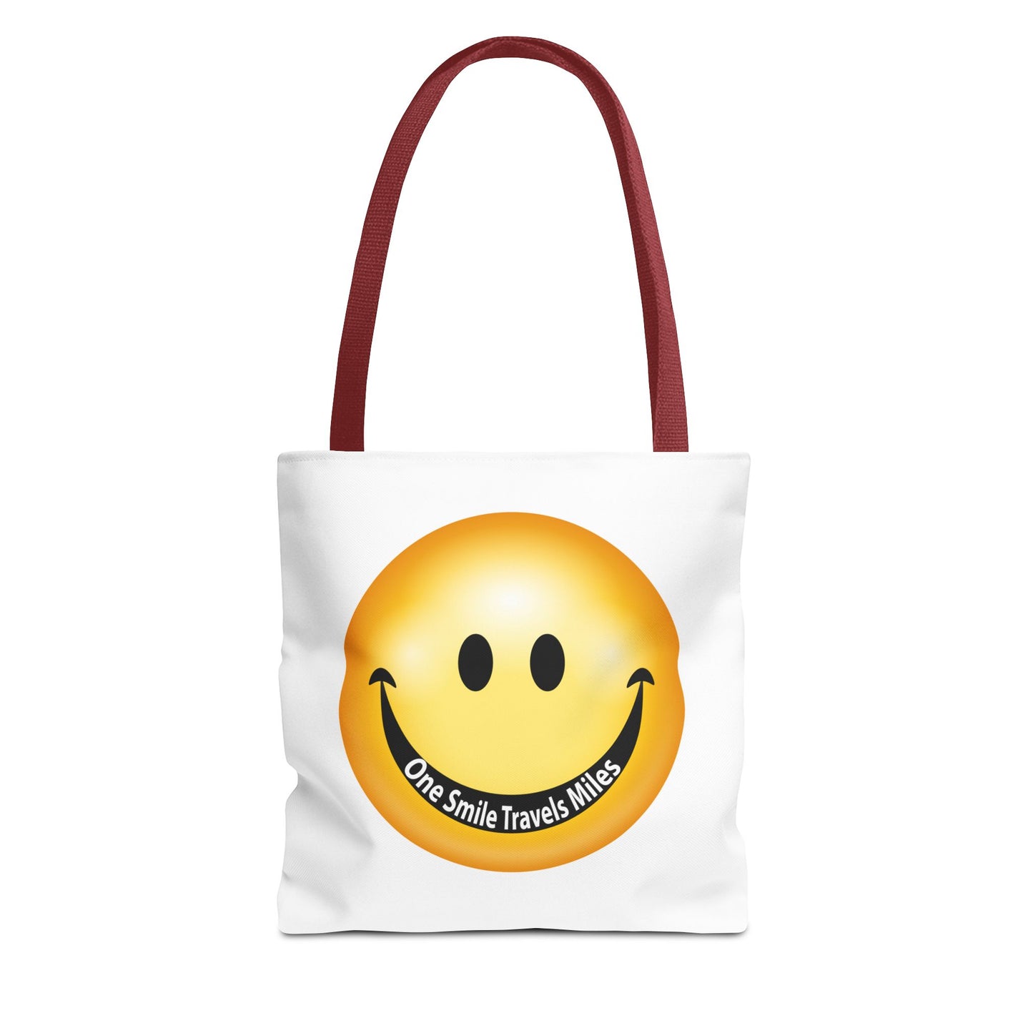 Smiley Face Tote Bag — "One Smile Travels Miles" Inspirational Canvas Tote