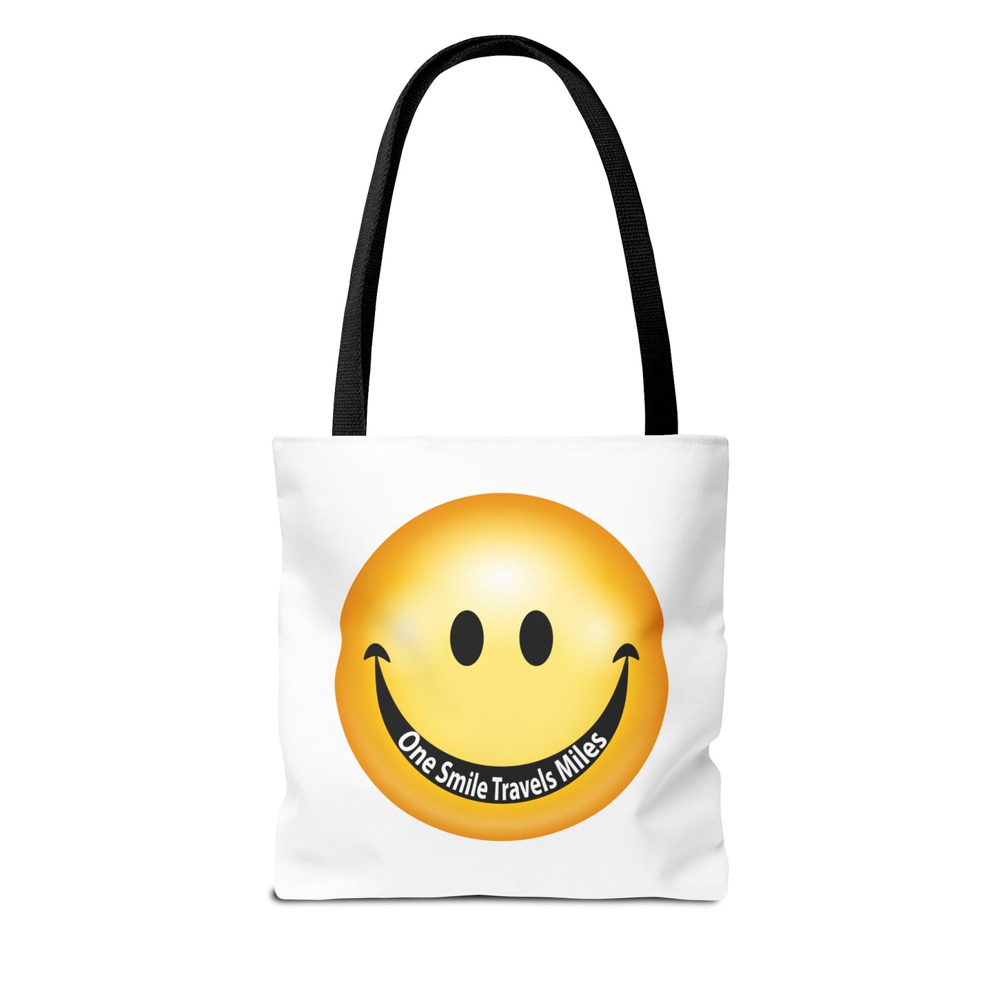 Smiley Face Tote Bag — "One Smile Travels Miles" Inspirational Canvas Tote