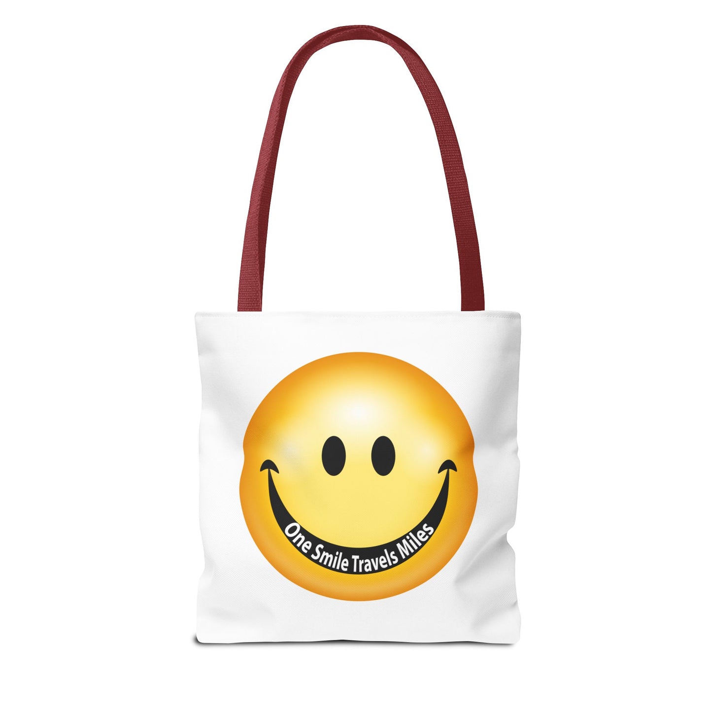 Smiley Face Tote Bag — "One Smile Travels Miles" Inspirational Canvas Tote