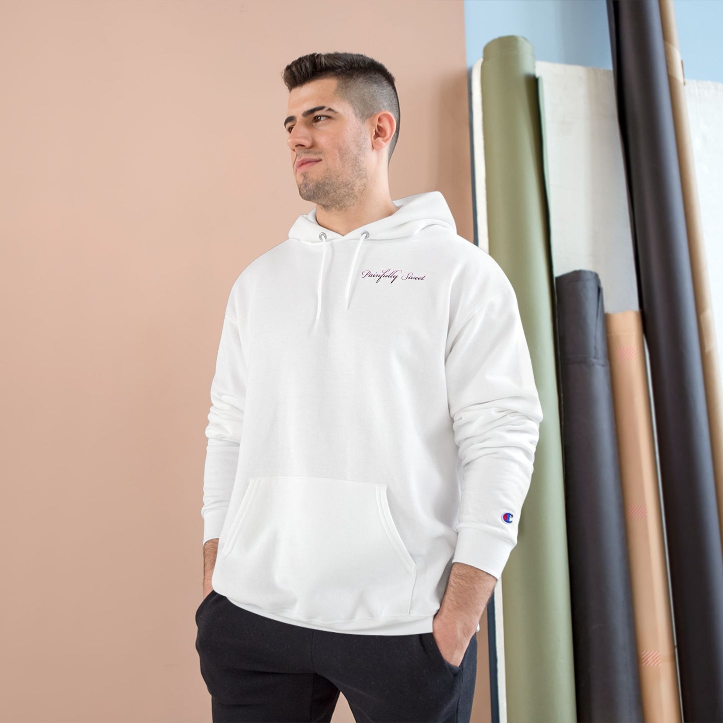 Painfully Sweet Hoodie | script text chest and back, white pullover