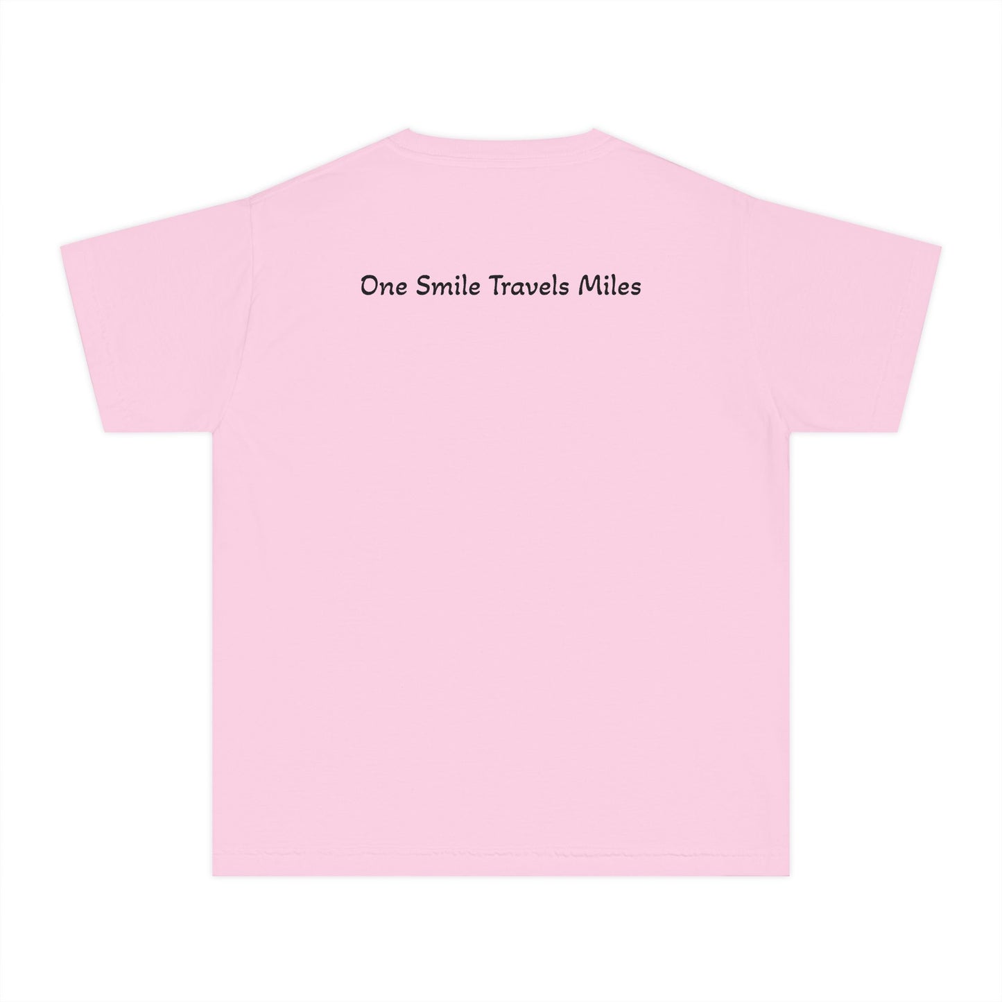 Youth Tee — "One Smile Travels Miles" Minimalist Travel Quote Shirt