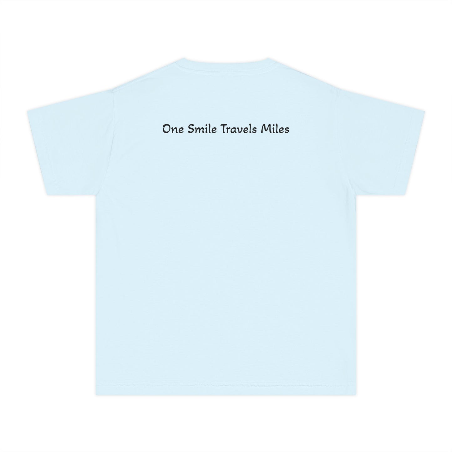 Youth Tee — "One Smile Travels Miles" Minimalist Travel Quote Shirt