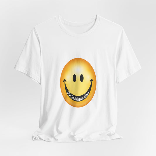 One Smile Travels Miles | Smiley Face T-Shirt, Positive Graphic Tee, Happy Shirt, Retro Smile Tee, Unisex Gift