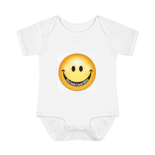 Smiley Face Infant Bodysuit — 'One Smile Travels Miles' Baby Onesie