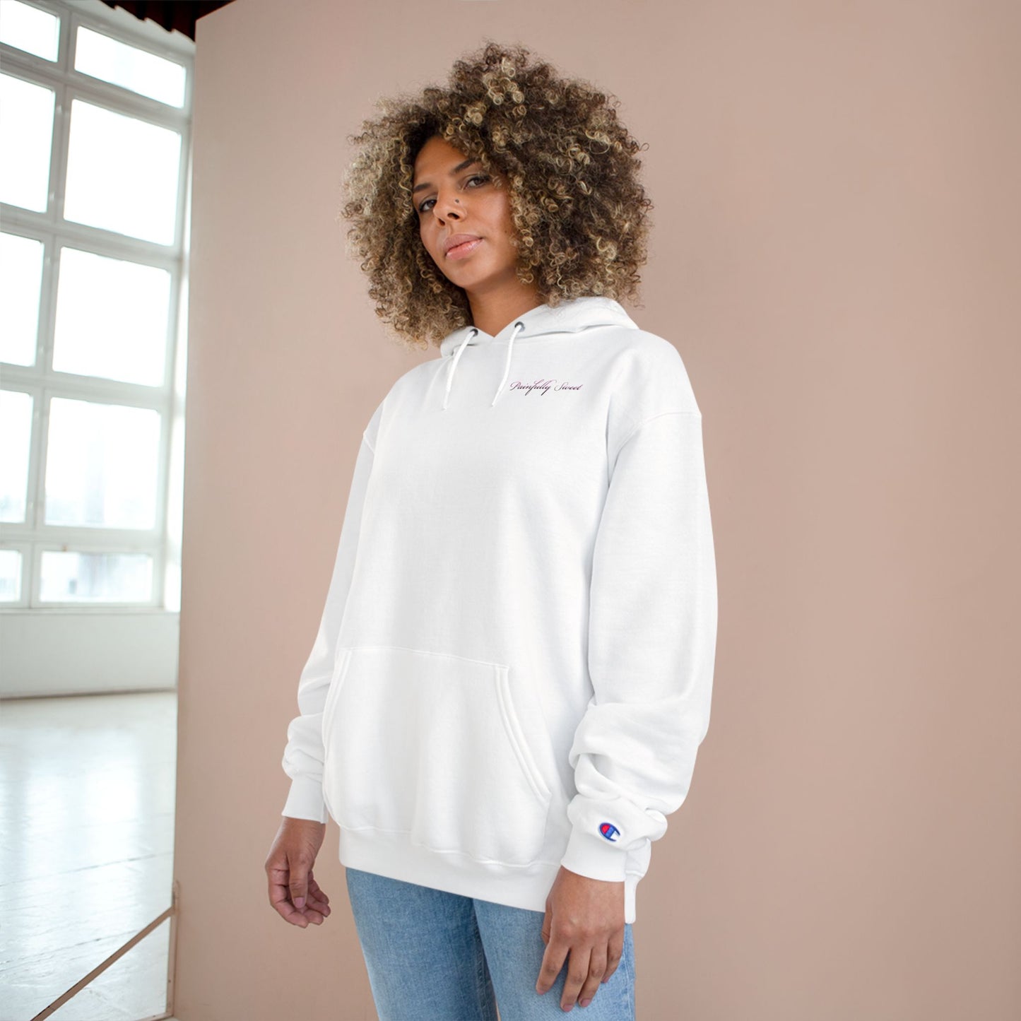 Painfully Sweet Hoodie | script text chest and back, white pullover