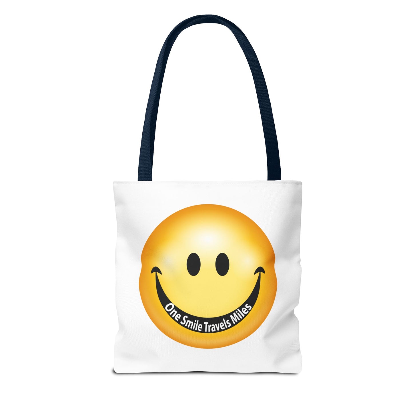 Smiley Face Tote Bag — "One Smile Travels Miles" Inspirational Canvas Tote