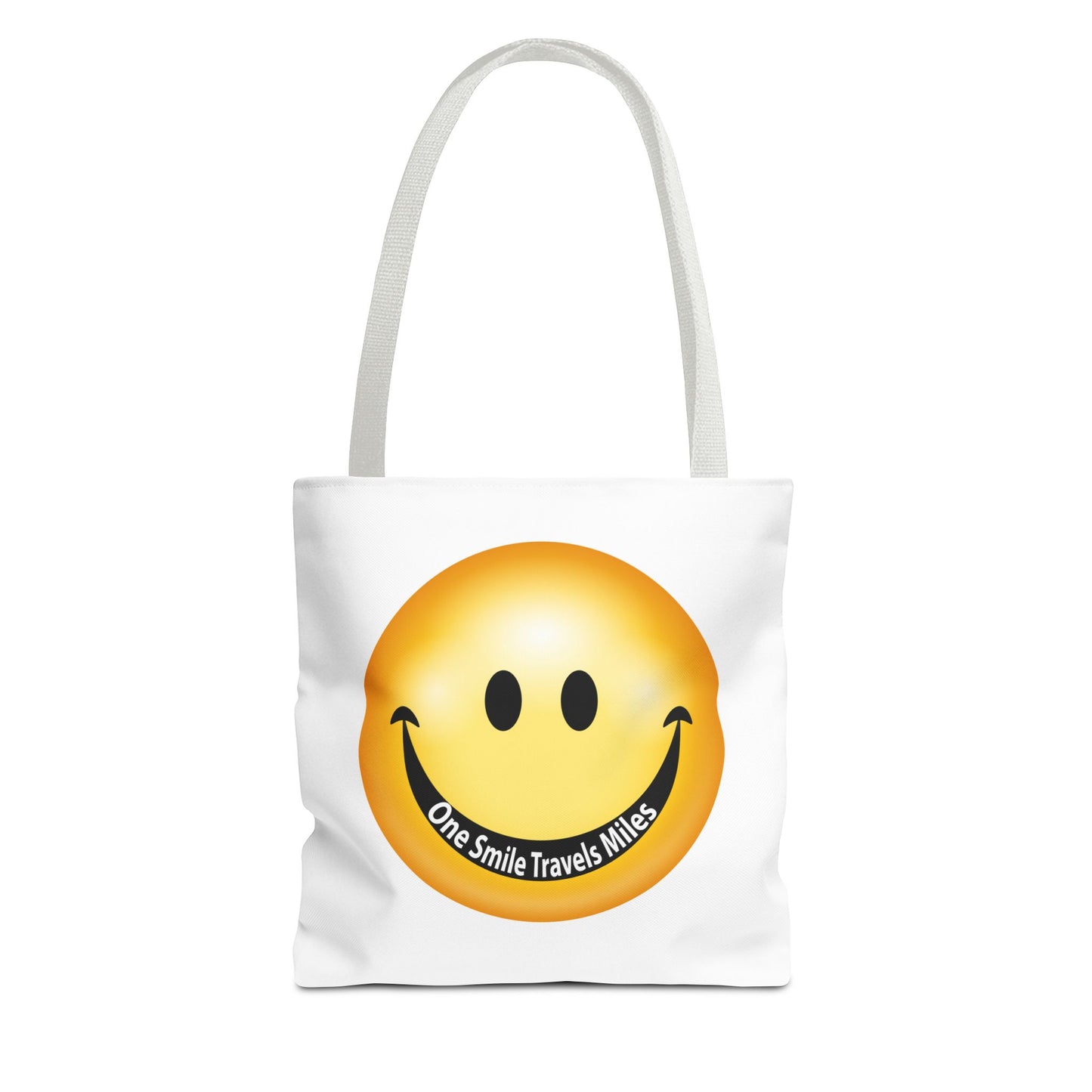 Smiley Face Tote Bag — "One Smile Travels Miles" Inspirational Canvas Tote