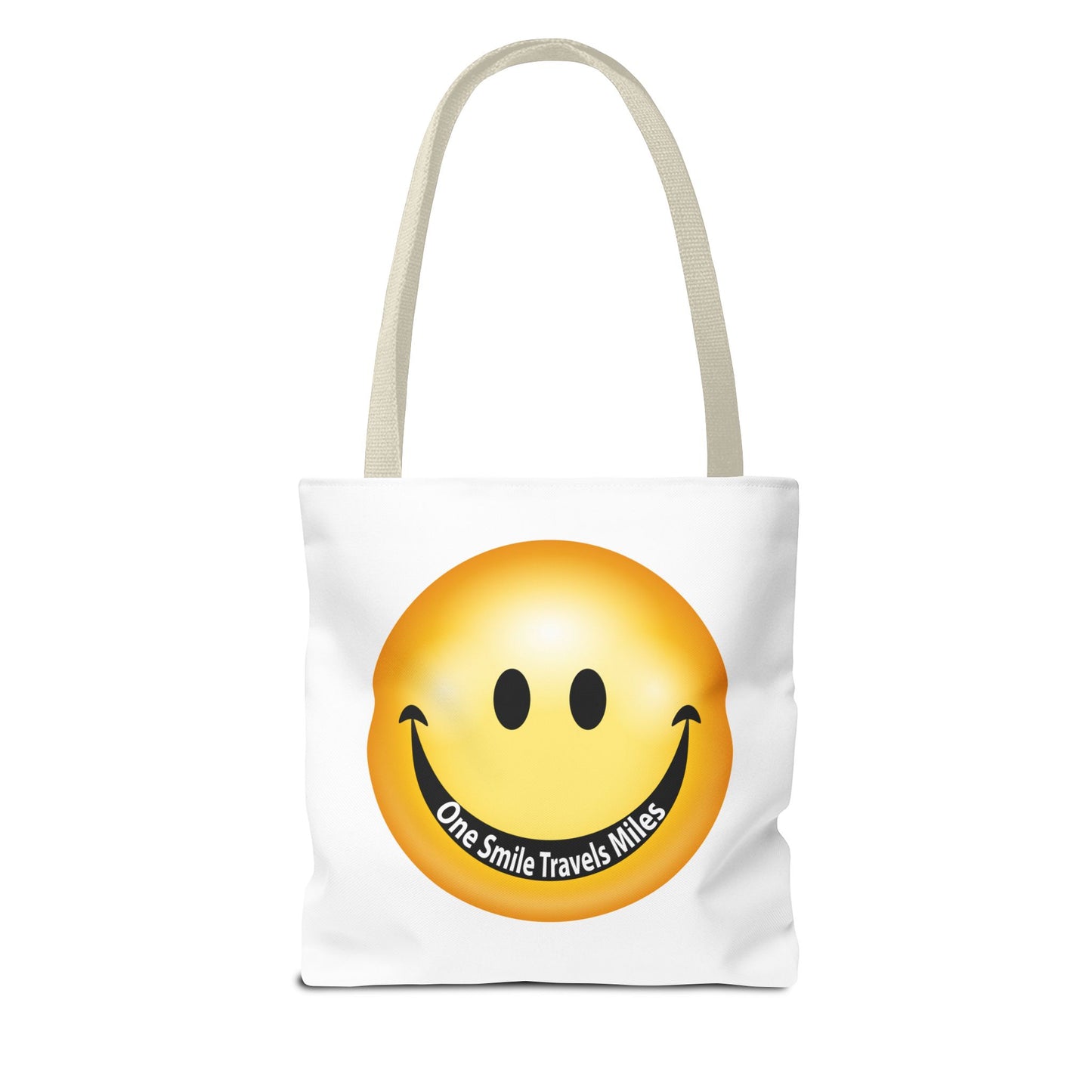 Smiley Face Tote Bag — "One Smile Travels Miles" Inspirational Canvas Tote