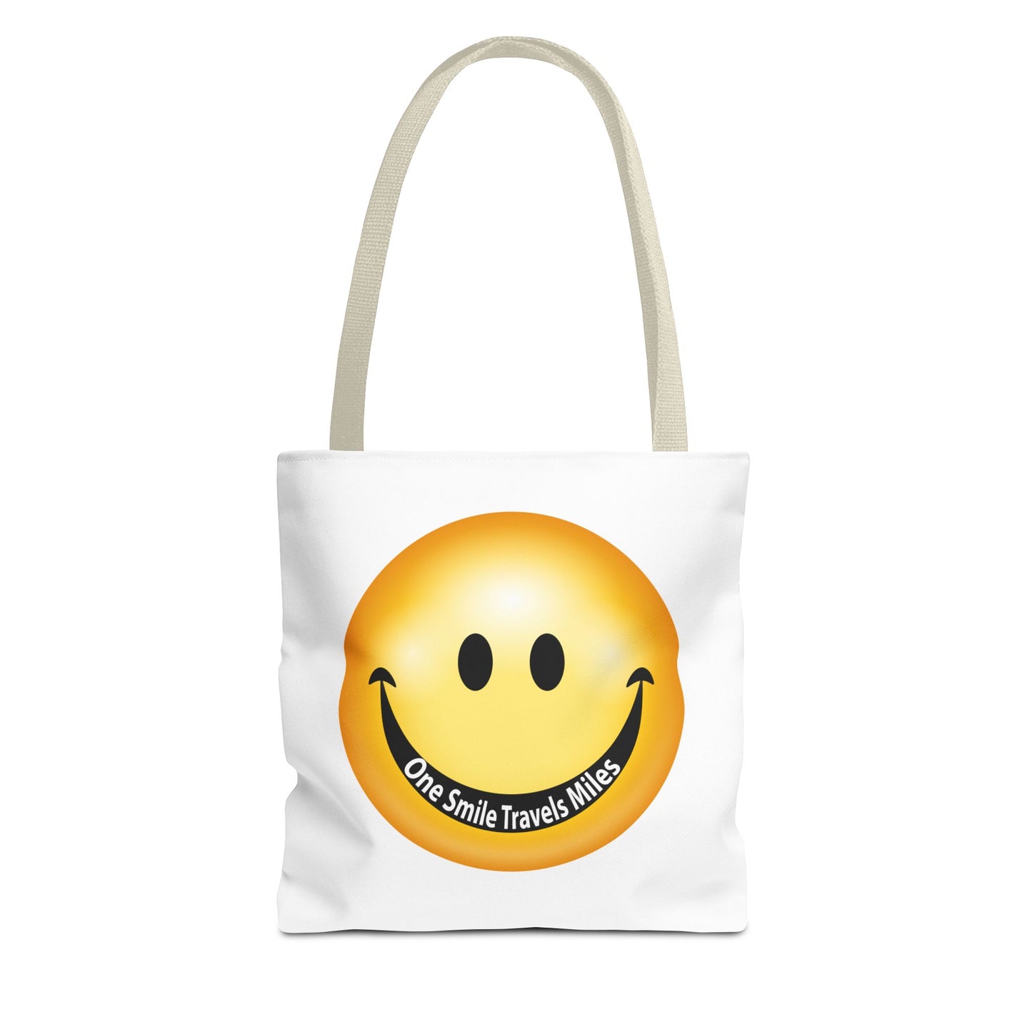 Smiley Face Tote Bag — "One Smile Travels Miles" Inspirational Canvas Tote